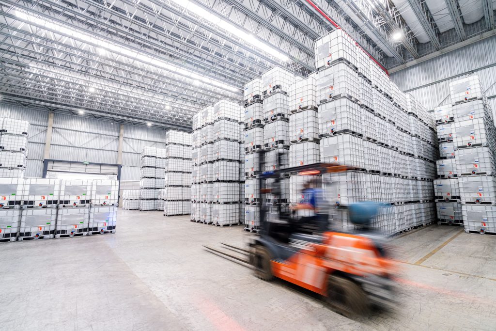 Fork,Lift,Inside,A,Bulk,Container,Warehouse.